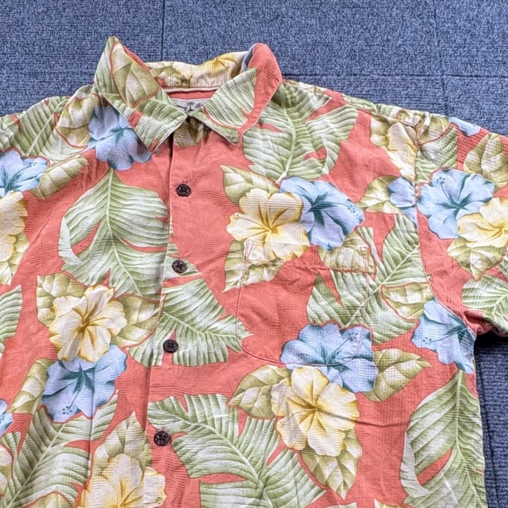 Tommy Bahama Mens Medium Silk Tropical Floral Hibiscus Button Down Camp Shirt